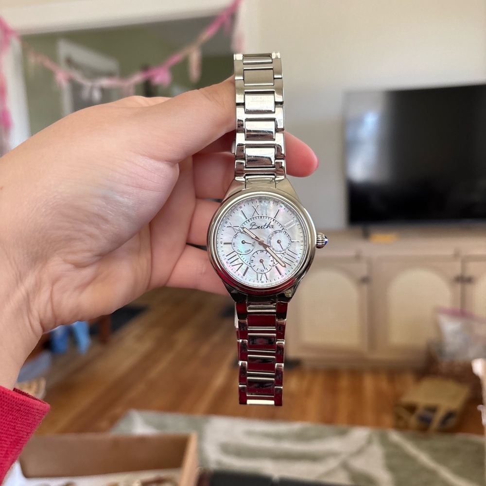 Bertha silver tone Mother-of-Pearl Dial Stainless Steel Watch